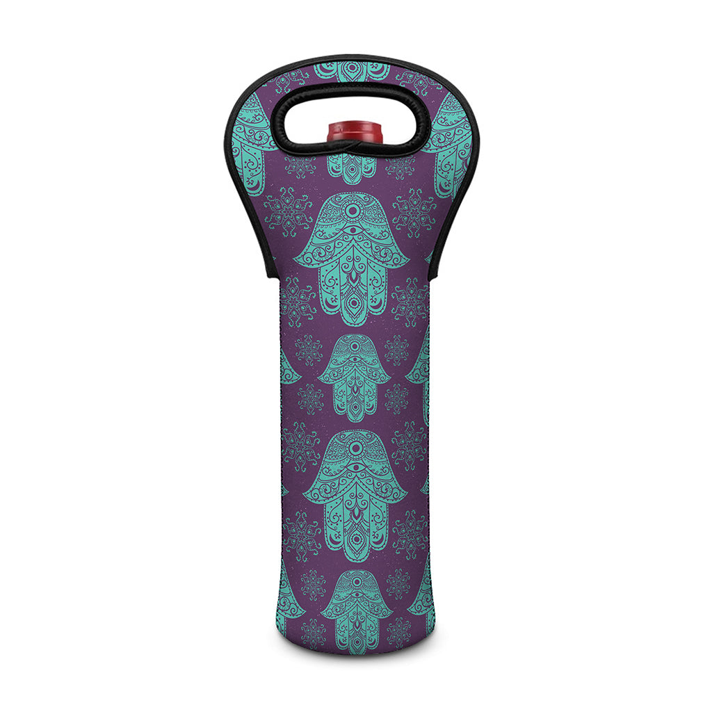 Turquoise Hamsa Pattern Print Single Neoprene Wine Tote