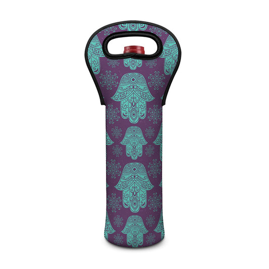 Turquoise Hamsa Pattern Print Single Neoprene Wine Tote