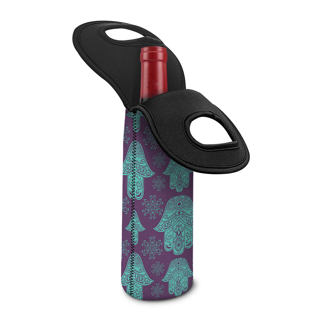 Turquoise Hamsa Pattern Print Single Neoprene Wine Tote