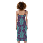 Turquoise Hamsa Pattern Print Slim Fit Midi Cami Dress