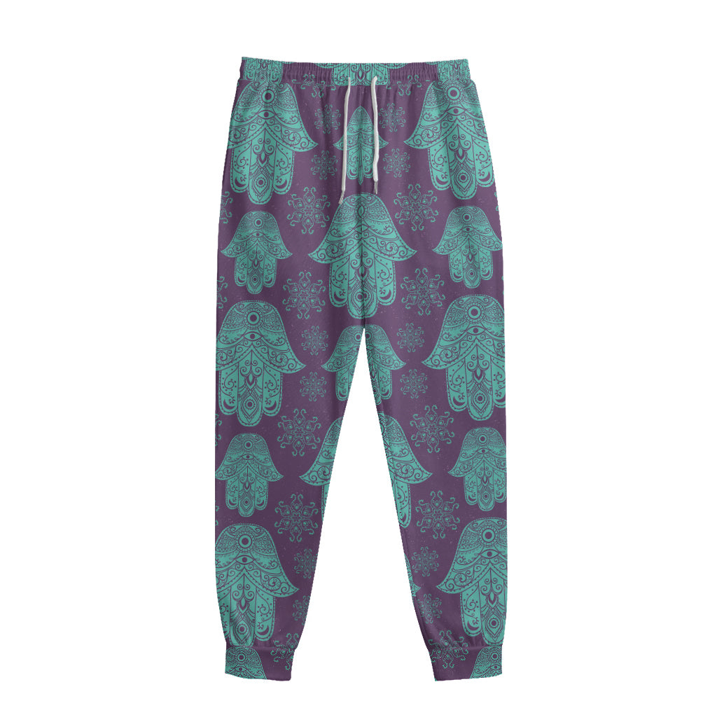Turquoise Hamsa Pattern Print Sweatpants