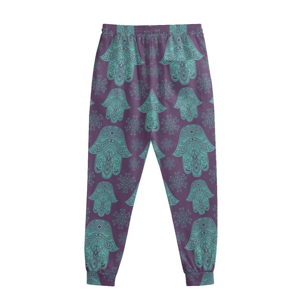 Turquoise Hamsa Pattern Print Sweatpants