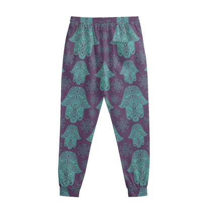 Turquoise Hamsa Pattern Print Sweatpants