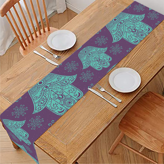Turquoise Hamsa Pattern Print Table Runner