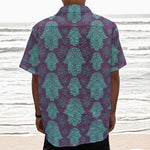 Turquoise Hamsa Pattern Print Textured Short Sleeve Shirt