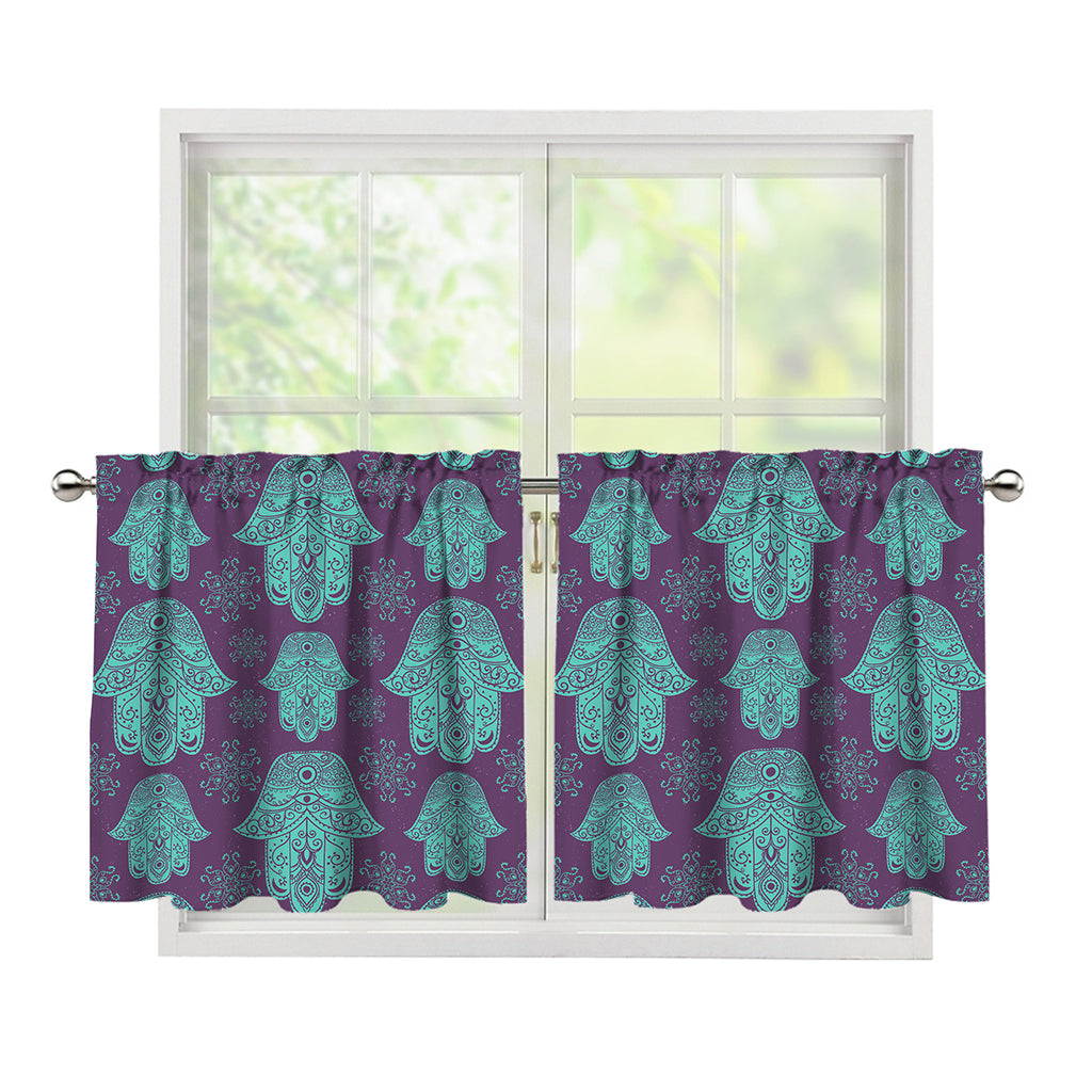 Turquoise Hamsa Pattern Print Tier Curtains