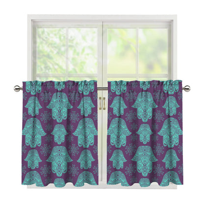 Turquoise Hamsa Pattern Print Tier Curtains