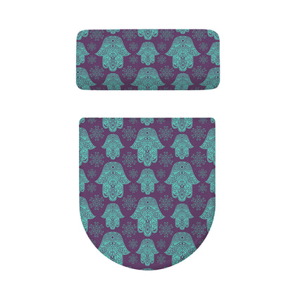 Turquoise Hamsa Pattern Print Toilet Lid And Tank Cover Set