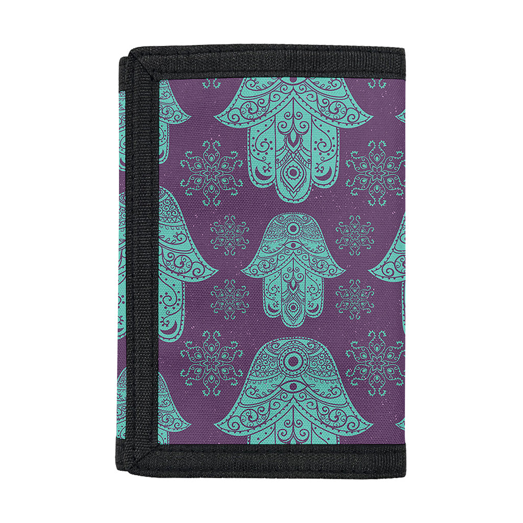 Turquoise Hamsa Pattern Print Trifold Wallet