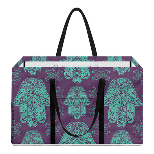 Turquoise Hamsa Pattern Print Utility Tote Bag