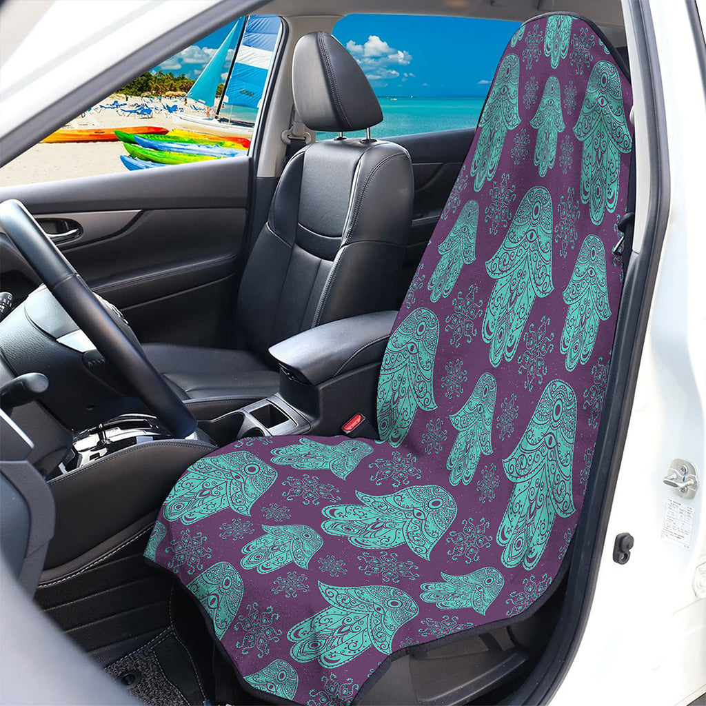 Turquoise Hamsa Pattern Print Waterproof Car Seat Cover