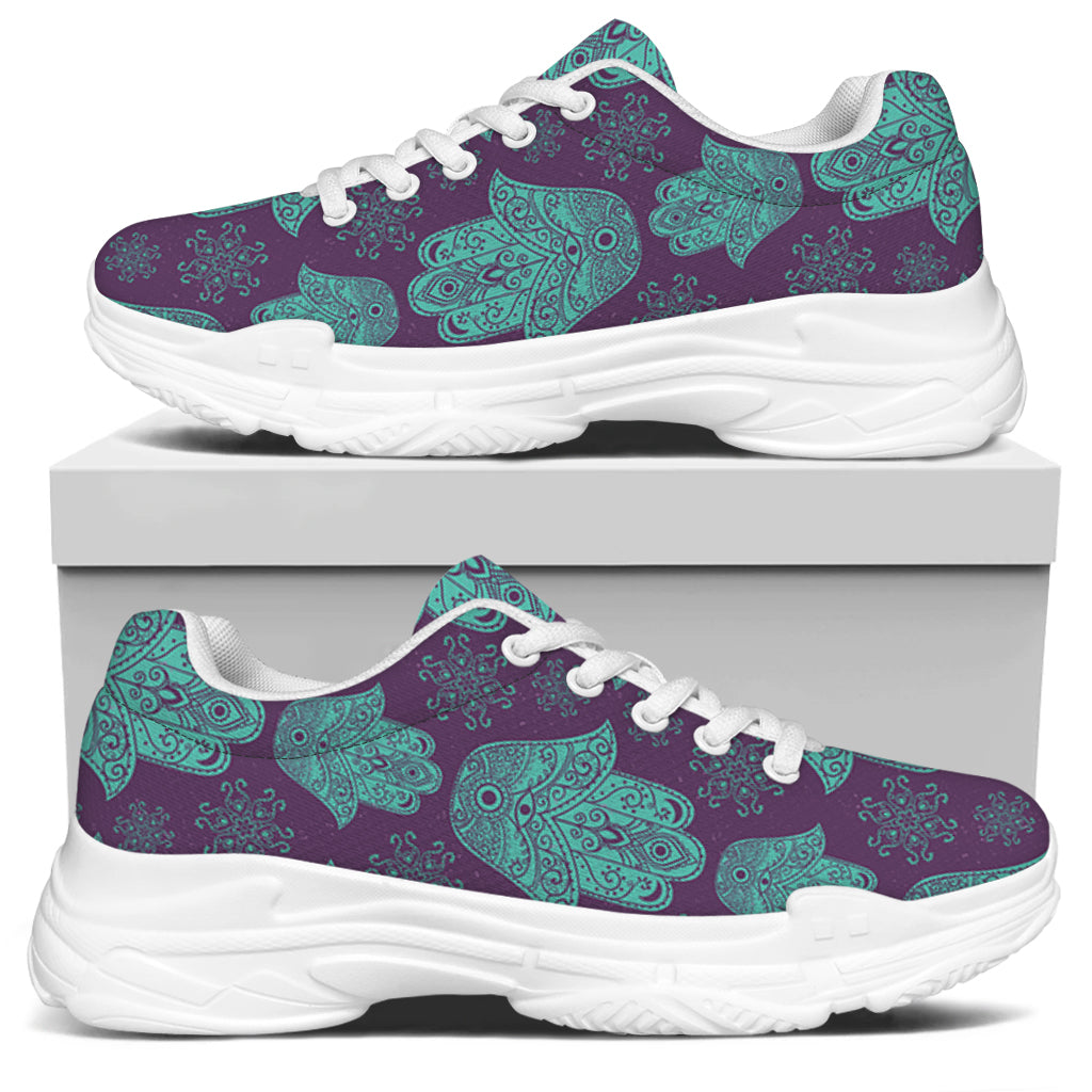 Turquoise Hamsa Pattern Print White Chunky Shoes