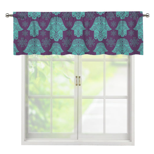 Turquoise Hamsa Pattern Print Window Valance