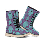 Turquoise Hamsa Pattern Print Winter Boots