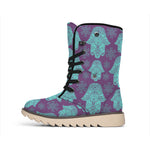 Turquoise Hamsa Pattern Print Winter Boots