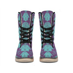 Turquoise Hamsa Pattern Print Winter Boots