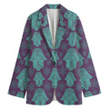 Turquoise Hamsa Pattern Print Women's Blazer