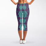 Turquoise Hamsa Pattern Print Women's Capri Leggings