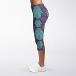 Turquoise Hamsa Pattern Print Women's Capri Leggings