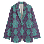 Turquoise Hamsa Pattern Print Women's Cotton Blazer