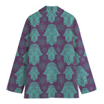 Turquoise Hamsa Pattern Print Women's Cotton Blazer
