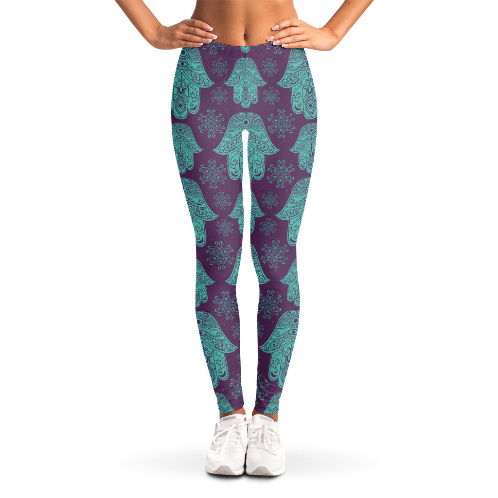 Turquoise Hamsa Pattern Print Women's Leggings