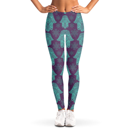 Turquoise Hamsa Pattern Print Women's Leggings