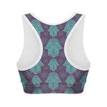 Turquoise Hamsa Pattern Print Women's Sports Bra