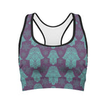 Turquoise Hamsa Pattern Print Women's Sports Bra