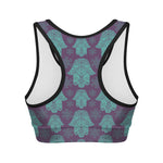 Turquoise Hamsa Pattern Print Women's Sports Bra