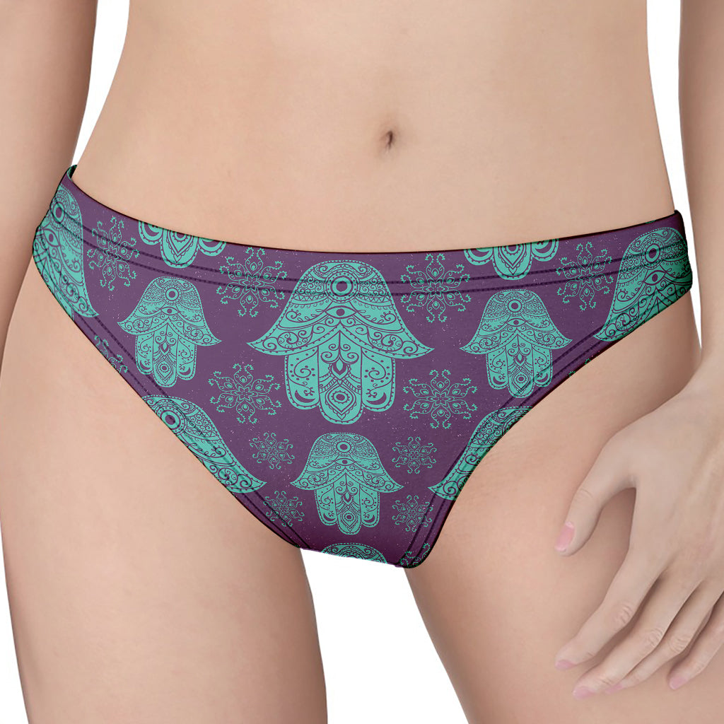 Turquoise Hamsa Pattern Print Women's Thong