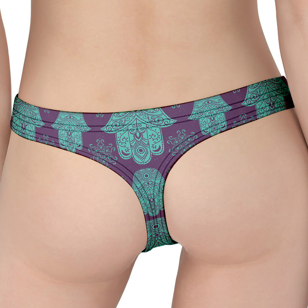 Turquoise Hamsa Pattern Print Women's Thong