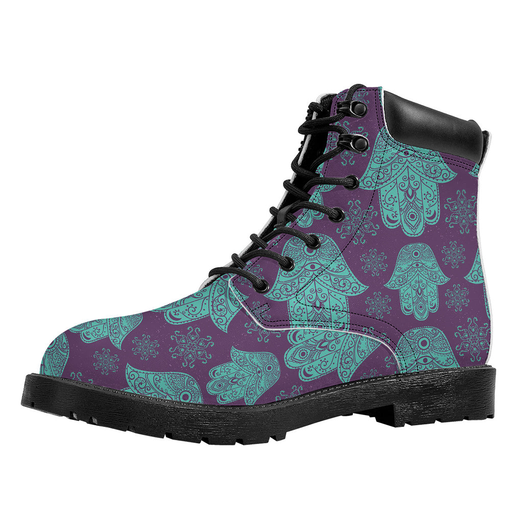 Turquoise Hamsa Pattern Print Work Boots