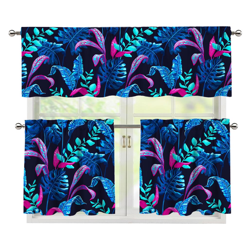 Turquoise Hawaii Tropical Pattern Print 3 Piece Kitchen Curtains
