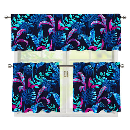Turquoise Hawaii Tropical Pattern Print 3 Piece Kitchen Curtains
