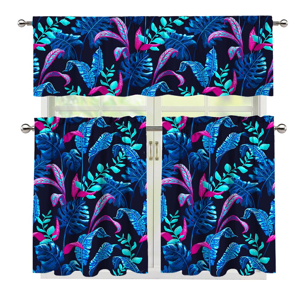 Turquoise Hawaii Tropical Pattern Print 3 Piece Kitchen Curtains