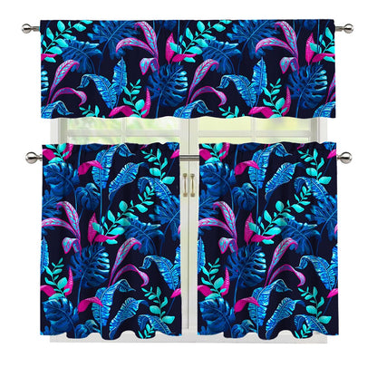 Turquoise Hawaii Tropical Pattern Print 3 Piece Kitchen Curtains