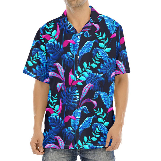 Turquoise Hawaii Tropical Pattern Print Aloha Shirt