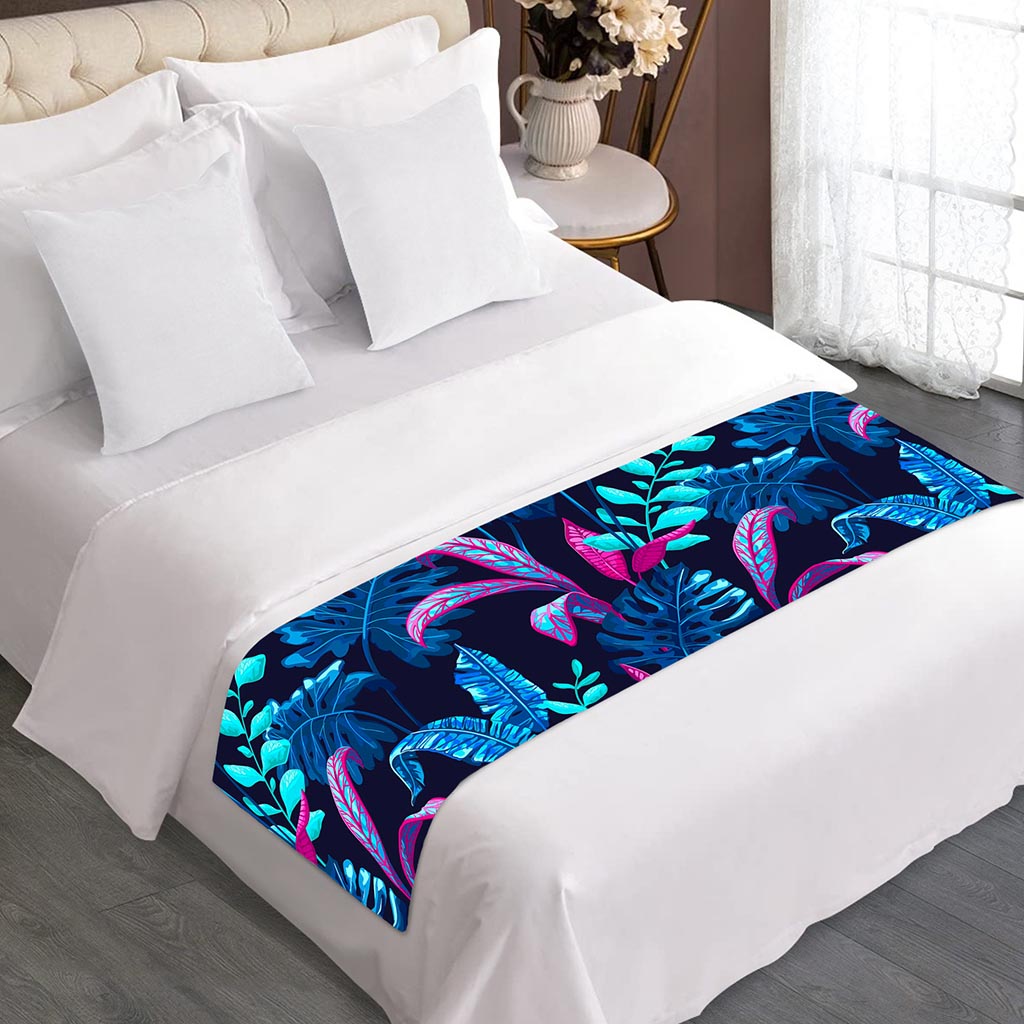 Turquoise Hawaii Tropical Pattern Print Bed Runner