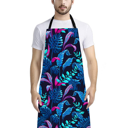 Turquoise Hawaii Tropical Pattern Print Bib Apron With Pocket