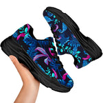 Turquoise Hawaii Tropical Pattern Print Black Chunky Shoes