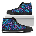 Turquoise Hawaii Tropical Pattern Print Black High Top Sneakers