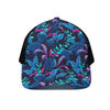 Turquoise Hawaii Tropical Pattern Print Black Mesh Trucker Cap