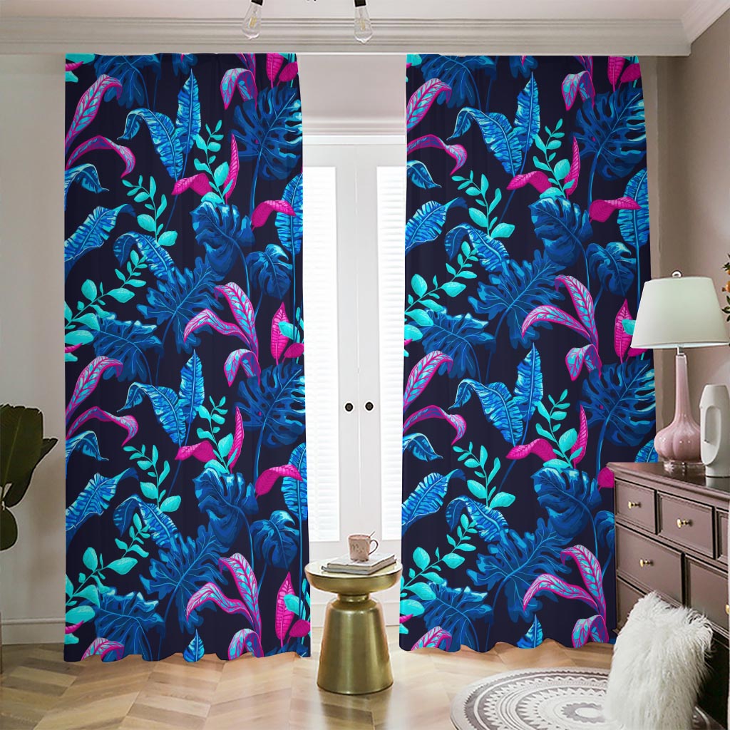 Turquoise Hawaii Tropical Pattern Print Blackout Pencil Pleat Curtains