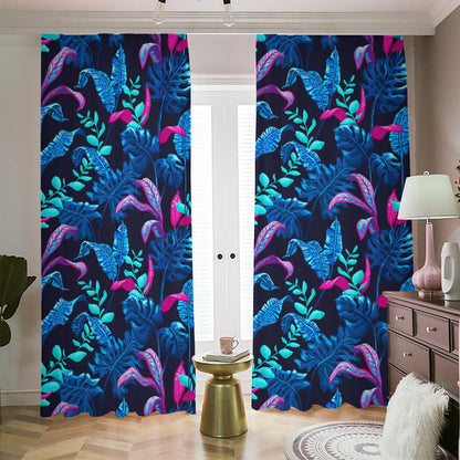 Turquoise Hawaii Tropical Pattern Print Blackout Pencil Pleat Curtains