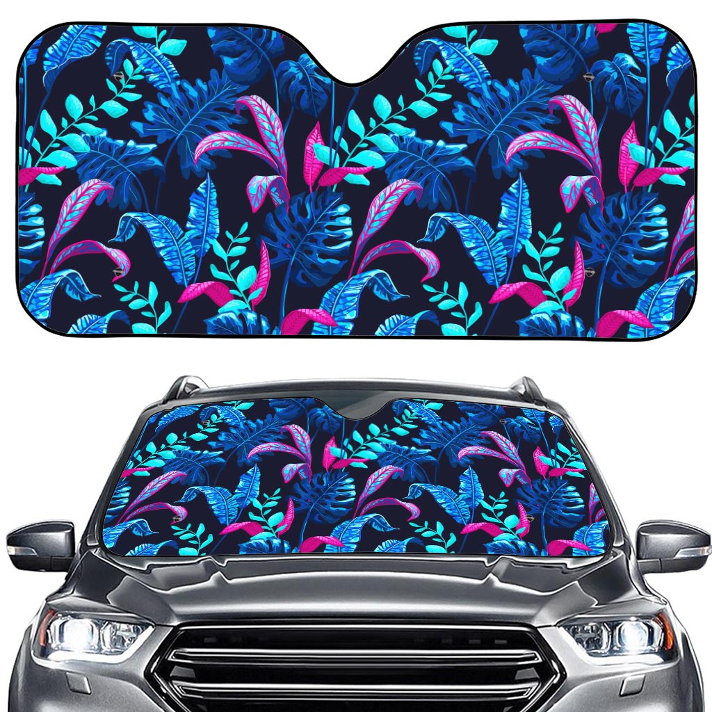 Turquoise Hawaii Tropical Pattern Print Car Windshield Sun Shade