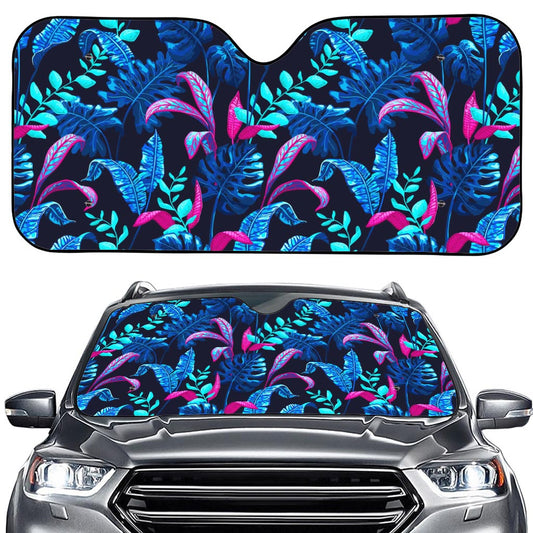 Turquoise Hawaii Tropical Pattern Print Car Windshield Sun Shade