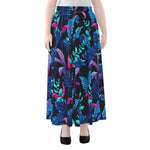 Turquoise Hawaii Tropical Pattern Print Chiffon Maxi Skirt