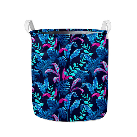 Turquoise Hawaii Tropical Pattern Print Collapsible Laundry Basket