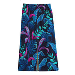 Turquoise Hawaii Tropical Pattern Print Cotton Front Slit Maxi Skirt